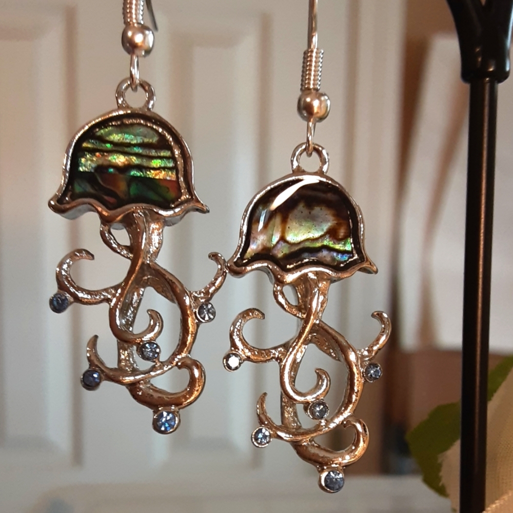 Elegant Abalone and SilverJellyFish Earrings